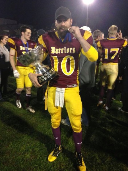 Heath Decker with the Vic Bowl after playing two games Saturday